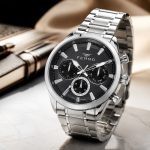 Ferro Men's Multifunction Stainless Steel Analog Watch with Black Dial – Silver Strap MS Department Store Oman