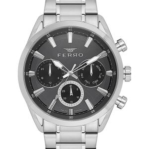 Ferro Men's Multifunction Stainless Steel Analog Watch with Black Dial – Silver Strap MS Department Store Oman