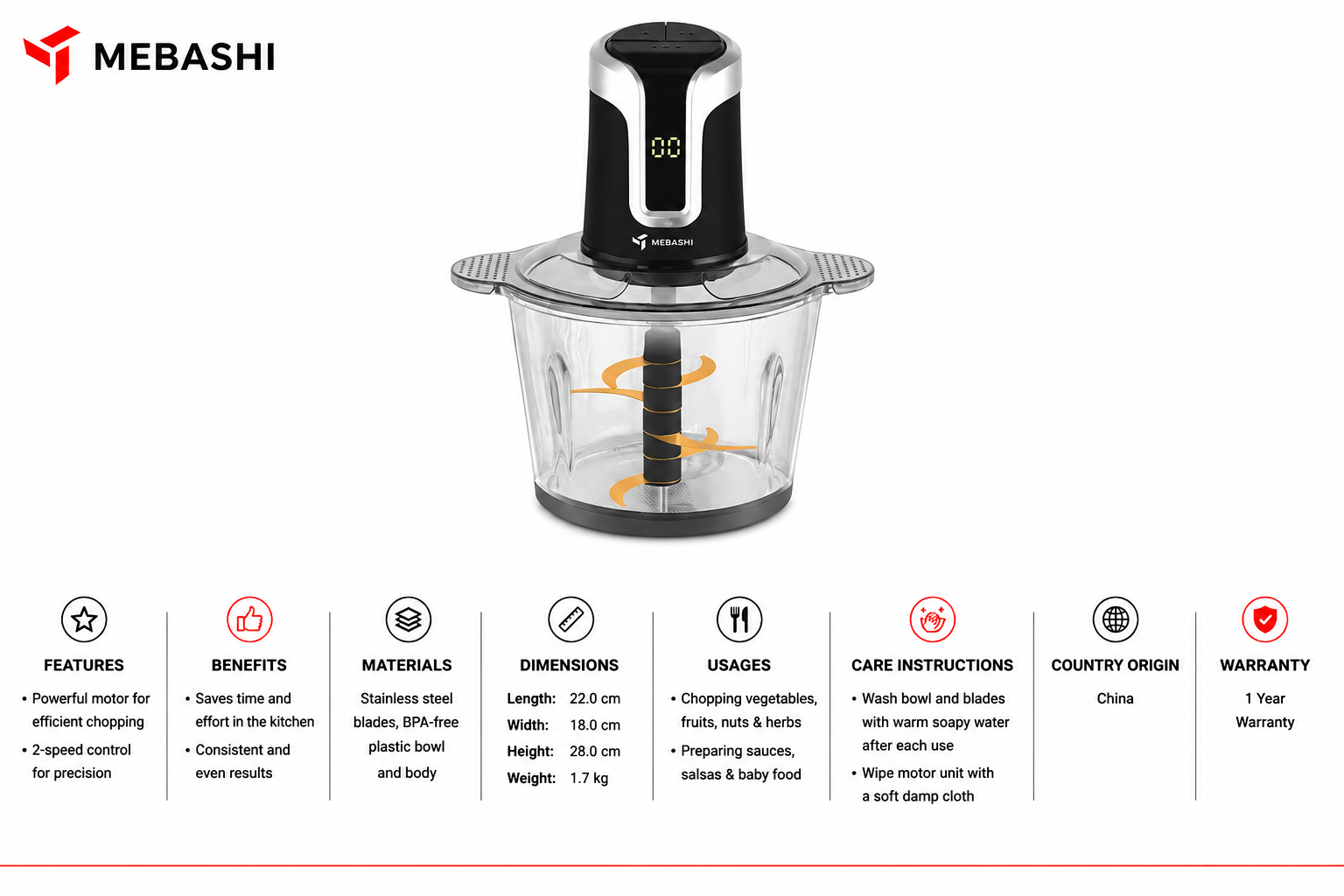Mebashi Chopper Digital (3L;3Speed;Blk) MS Department Store Oman