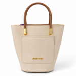 ANGEL POLO Cream Bucket Tote Bag with Brown Handles & Front Pocket