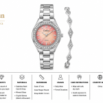 Ceshdun Silver-Tone Women’S Round Wristwatch & Bracelet Set With Pink Dial & Crystal Bezel MS Department Store Oman