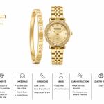 Ceshdun Women Gold Watch & Bracelet Set – Luxury Crystal Quartz Wrist Watch For Ladies MS Department Store Oman