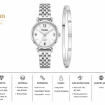 Ceshdun Silver-Tone Women’S Round Wristwatch & Bracelet Set With White Dial & Crystal Markers MS Department Store Oman