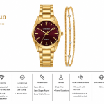 Ceshdun Women’S Gold Quartz Watch Set With Burgundy Dial & Matching Bracelet MS Department Store Oman
