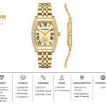 Ceshdun Gold Women’S Tonneau Wristwatch & Bracelet Set With Champagne Dial & Roman Numerals MS Department Store Oman