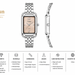 Ceshdun Women’S Silver Rectangular Quartz Watch Set With Crystal Dial & Matching Bracelet MS Department Store Oman