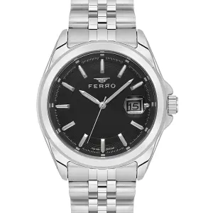 Ferro Women's Classic Stainless Steel Analog Watch with Black Dial & Date Display MS Department Store Oman