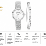 Ceshdun Silver-Tone Women’S Round Wristwatch & Bracelet Set With Champagne Dial & Textured Strap MS Department Store Oman