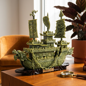Hand-Carved Decorative Jade Dragon Ship Ornament MS Department Store Oman