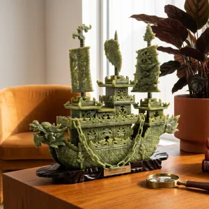 Hand-Carved Decorative Jade Dragon Ship Ornament MS Department Store Oman