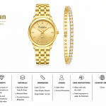 Ceshdun Elegant Gold-Tone Women’S Round Wristwatch & Crystal Bracelet Gift Set With Champagne Dial MS Department Store Oman