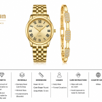 Cesdhun Luxury Ladies Gold Analog Wrist Watch And Crystal Bracelet Set MS Department Store Oman