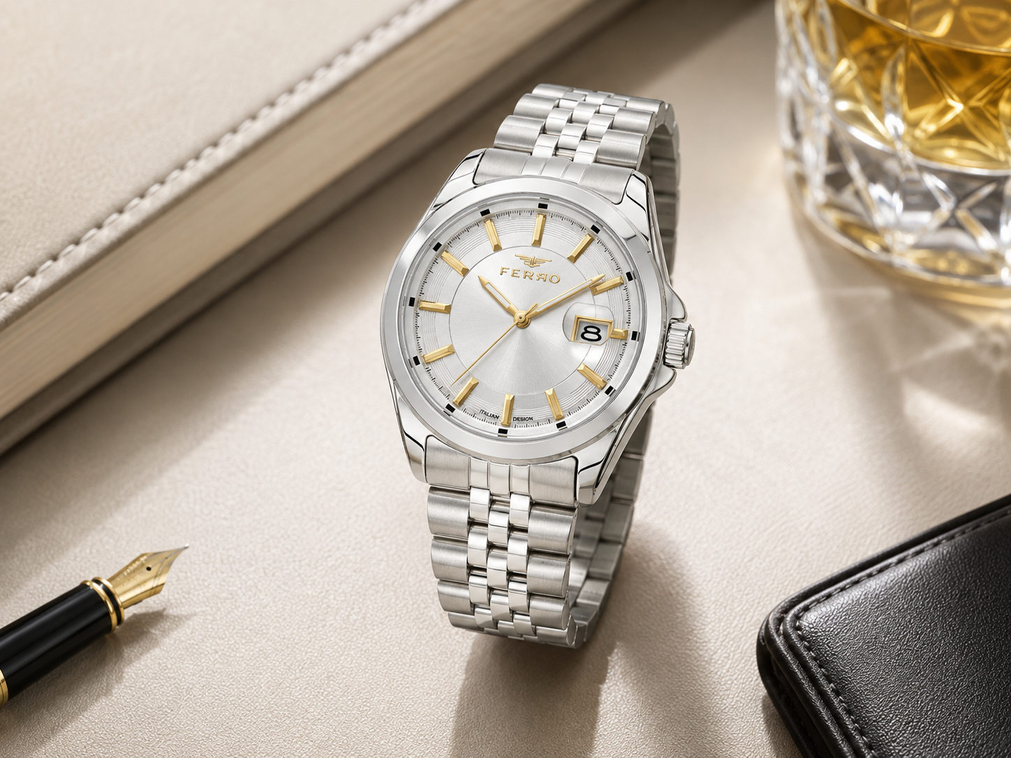 Ferro Women's Classic Analog Stainless Steel Watch with Silver Dial & Date Display MS Department Store Oman