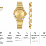 Ceshdun Women’S Gold Tone Quartz Watch Set With Crystal Bezel & Matching Bracelet MS Department Store Oman
