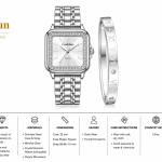 Ceshdun Women’S Silver Square Quartz Watch Set With Crystal Bezel & Roman Numeral Bracelet MS Department Store Oman