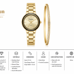 Ceshdun Gold-Tone Women’S Round Wristwatch & Bracelet Set With Champagne Dial & Black Bezel MS Department Store Oman
