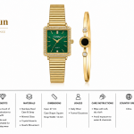 Ceshdun Luxury Green Dial Rectangular Watch & Gold Bracelet Set MS Department Store Oman