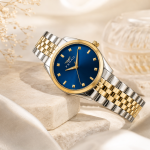 Ferro Men's Two-Tone Stainless Steel Analog Watch with Blue Dial & Gold Bezel MS Department Store Oman