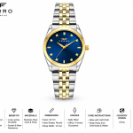 Ferro Men's Two-Tone Stainless Steel Analog Watch with Blue Dial & Gold Bezel MS Department Store Oman