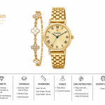 Cesdhun Ladies Gold Analog Watch With Floral Bracelet Set MS Department Store Oman