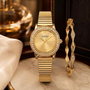 Ceshdun Women’S Gold Tone Quartz Watch Set With Crystal Bezel & Matching Bracelet MS Department Store Oman