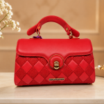 ANGELPOLO Bright Red Quilted Top-Handle Satchel with Turn-Lock Closure