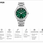 Men'S Quartz Watch - Green Dial With Silver Stainless Steel Bracelet, Multi-Function Sub-Dials MS Department Store Oman