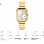 Ferro Women's Gold-Tone Rectangular Analog Watch with Silver Dial & Crystal Hour Markers MS Department Store Oman