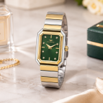 Ferro Women's Two-Tone Rectangular Analog Watch with Green Dial & Crystal Hour Markers MS Department Store Oman