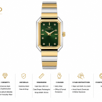 Ferro Women's Two-Tone Rectangular Analog Watch with Green Dial & Crystal Hour Markers MS Department Store Oman