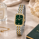 Ferro Women's Rectangular Green Dial Two-Tone Stainless Steel Analog Watch MS Department Store Oman