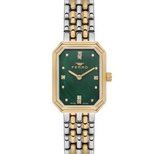 Ferro Women's Rectangular Green Dial Two-Tone Stainless Steel Analog Watch MS Department Store Oman