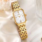 Ferro Gold-Tone Rectangular Women’s Watch with Mother of Pearl Dial & Crystal Markers MS Department Store Oman