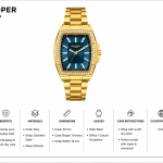 Women'S Tonneau Quartz Watch -Gold Stainless Steel Link Strap, Crystal Bezel & Teal Dial MS Department Store Oman