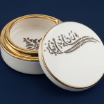 Gold-Rimmed Calligraphy Decorative Porcelain Trinket Box MS Department Store Oman