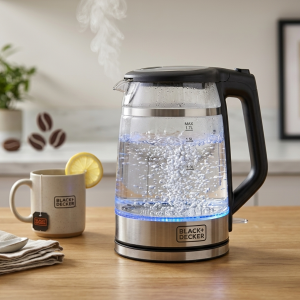 Black+Decker 2200W, 1.7 Ltr, Glass Kettle,Double Wall, Cordles,Led Light MS Department Store Oman
