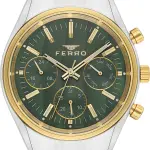Ferro Men's Two-Tone Stainless Steel Multi-Function Watch – Green Dial & Gold Bezel MS Department Store Oman
