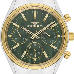 Ferro Men's Two-Tone Stainless Steel Multi-Function Watch – Green Dial & Gold Bezel MS Department Store Oman