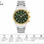 Ferro Men's Two-Tone Stainless Steel Multi-Function Watch – Green Dial & Gold Bezel MS Department Store Oman