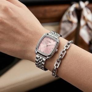 Ceshdun Women’S Silver Tone Square Quartz Watch Set With Pink Dial & Crystal Link Bracelet MS Department Store Oman