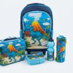 SCHOOL BAG TROLLEY 18" WITH LUNCH BAG, PENCIL CASE, DINNER SET & WATER BOTTLE WITH DRAGON PRINT
