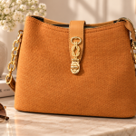 Sat Fat Women's Tan Brown Textured Crossbody Bag with Gold-Tone Chain