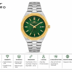 Ferro Men's Two-Tone Stainless Steel Analog Watch with Green Textured Dial & Date Display MS Department Store Oman