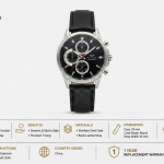 Ferro Men's Chronograph Style Analog Watch with Black Dial & Black Leather Strap – Silver Stainless Steel Case MS Department Store Oman