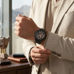 Ferro Men's Black Chronograph Analog Watch with Rose Gold Accents & Stainless Steel Strap MS Department Store Oman