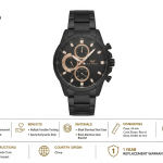 Ferro Men's Black Chronograph Analog Watch with Rose Gold Accents & Stainless Steel Strap MS Department Store Oman
