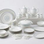 Blumen Royal Regency 110-Piece Fine Bone China Dinner Set – Silver Floral Border Ms Department Store Oman