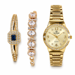 Sveston Women’s Gold-Tone Quartz Watch & Crystal Bracelet Set – 3 Pieces MS Department Store Oman