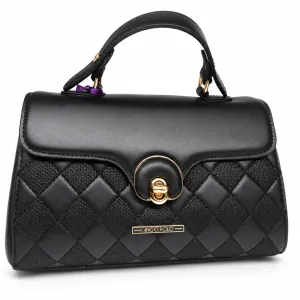 ANGELPOLO Classic Quilted Top-Handle Satchel with Turn-Lock Closure