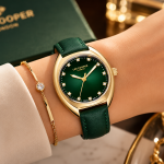 Lee Cooper London Women'S Watch – Gold Case With Emerald Green Dial And Green Leather Strap, Crystal Markers MS Department Store Oman